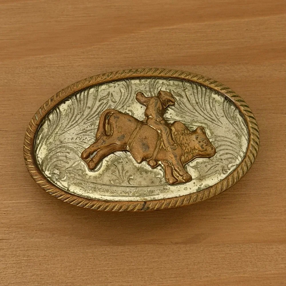 Vintage Cowboy Belt Buckle German Silver Rodeo Roper‎ Country Western Americana